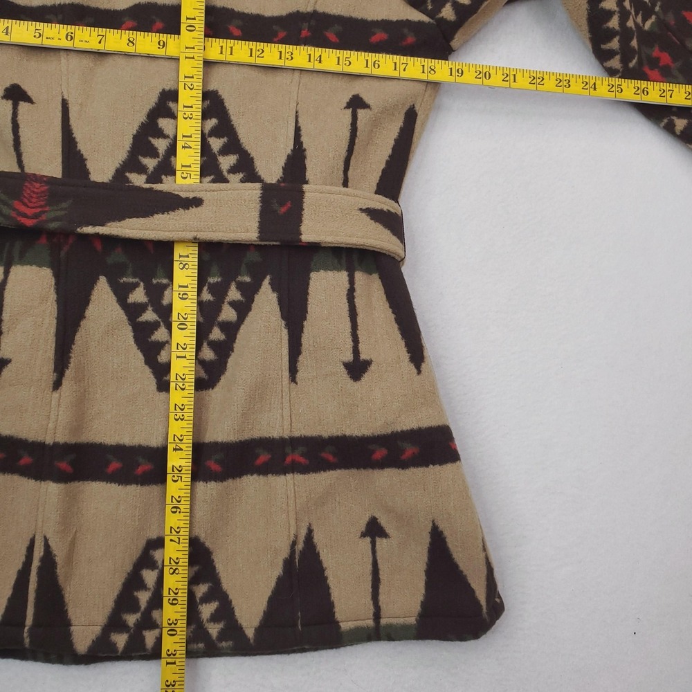 Montanaco Aztec Coat Womens Small Beige Southwestern Fleece Trench Geometric - Picture 9 of 10